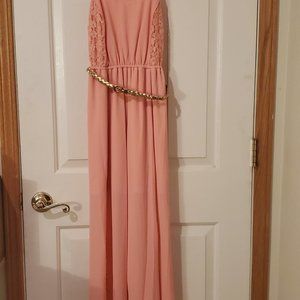 Candies Long Peach Dress W/Lace Accents